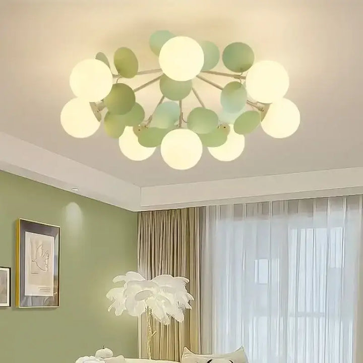 Plafonnier design en globes led éclairage blanc vert chic