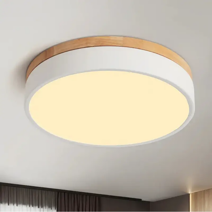 Plafonnier luminaire rond en bois clair et led