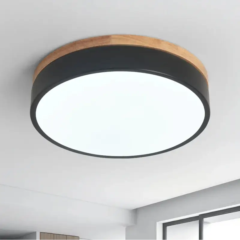 Plafonnier luminaire rond en bois clair et led
