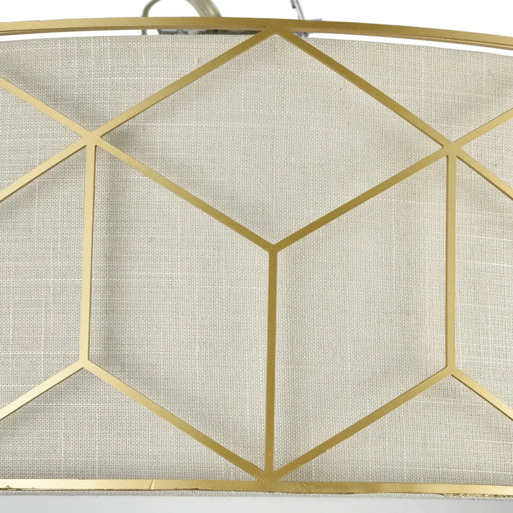 Plafonnier messina avec abat-jour en lin beige et armature dorée en métal géométrique pour une lumière douce