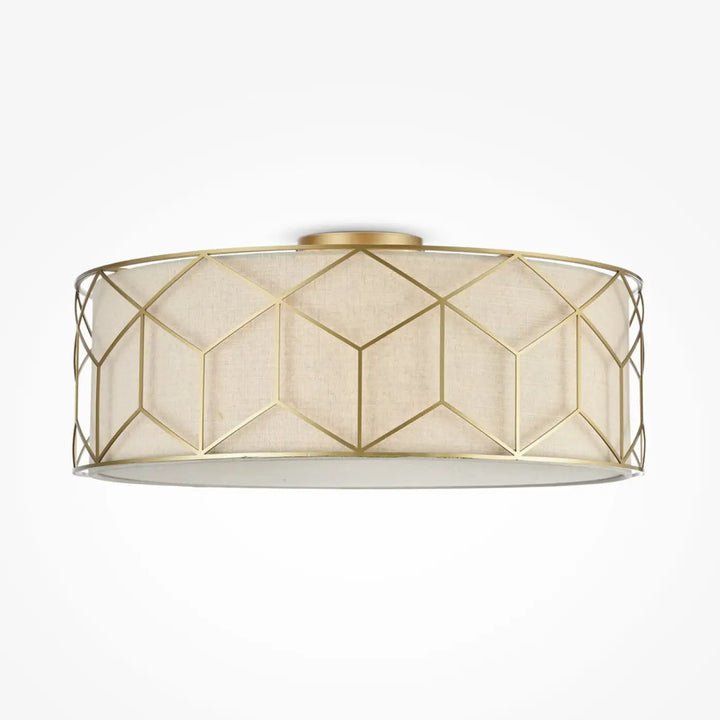Plafonnier messina avec armature dorée et abat-jour en tissu beige offrant une lumière douce et moderne