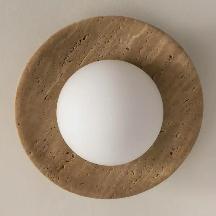 Plafonnier minimaliste en pierre travertin et globe en verre lumineux