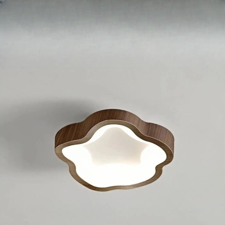 Luminaire plafonnier konja en forme de nuage avec cadre en bois foncé et centre lumineux blanc doux pour chambre à coucher design minimaliste nordique méthode d’installation simple