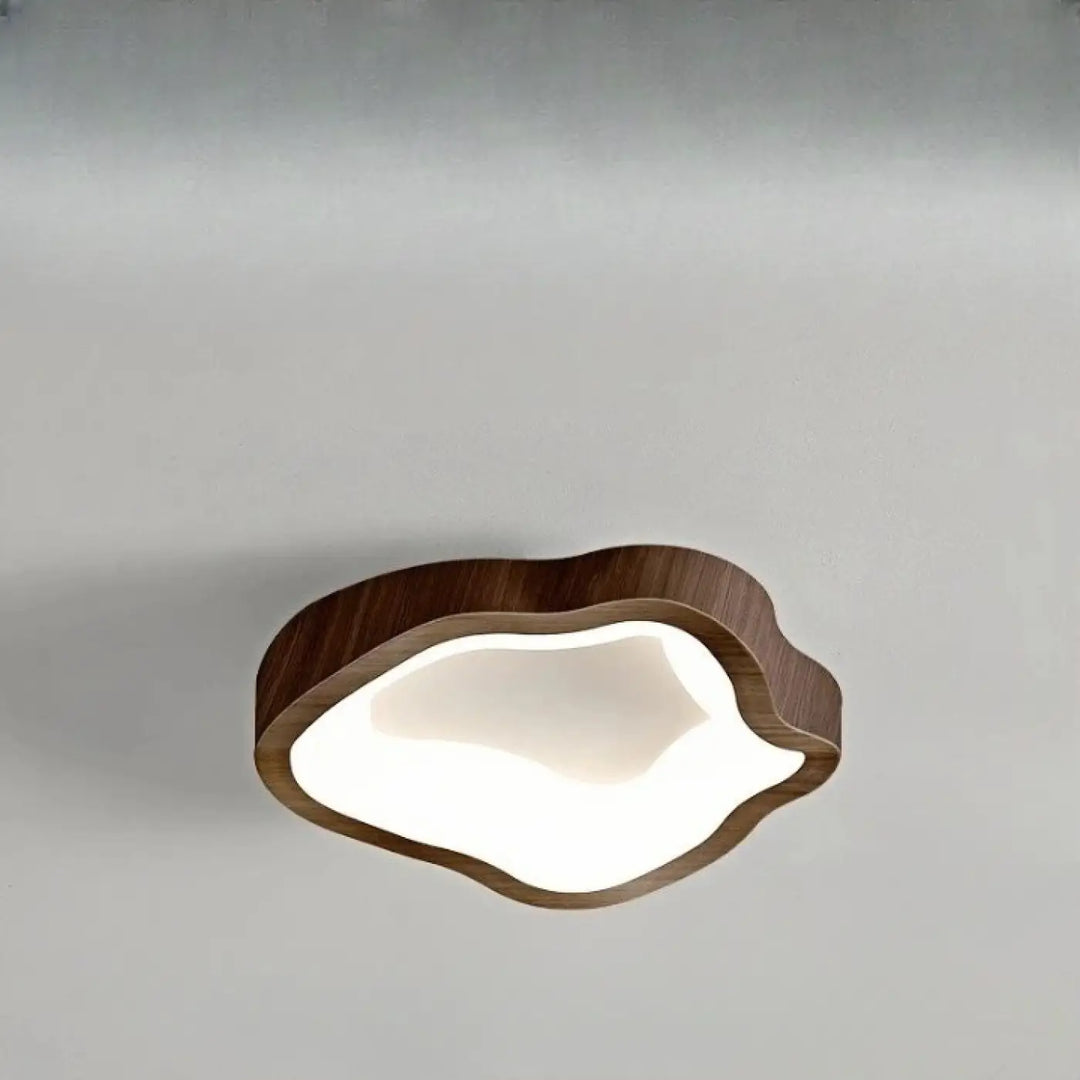 Luminaire plafonnier konja avec cadre en bois foncé et centre lumineux blanc doux pour chambre à coucher design minimaliste nordique méthode dinstallation facile