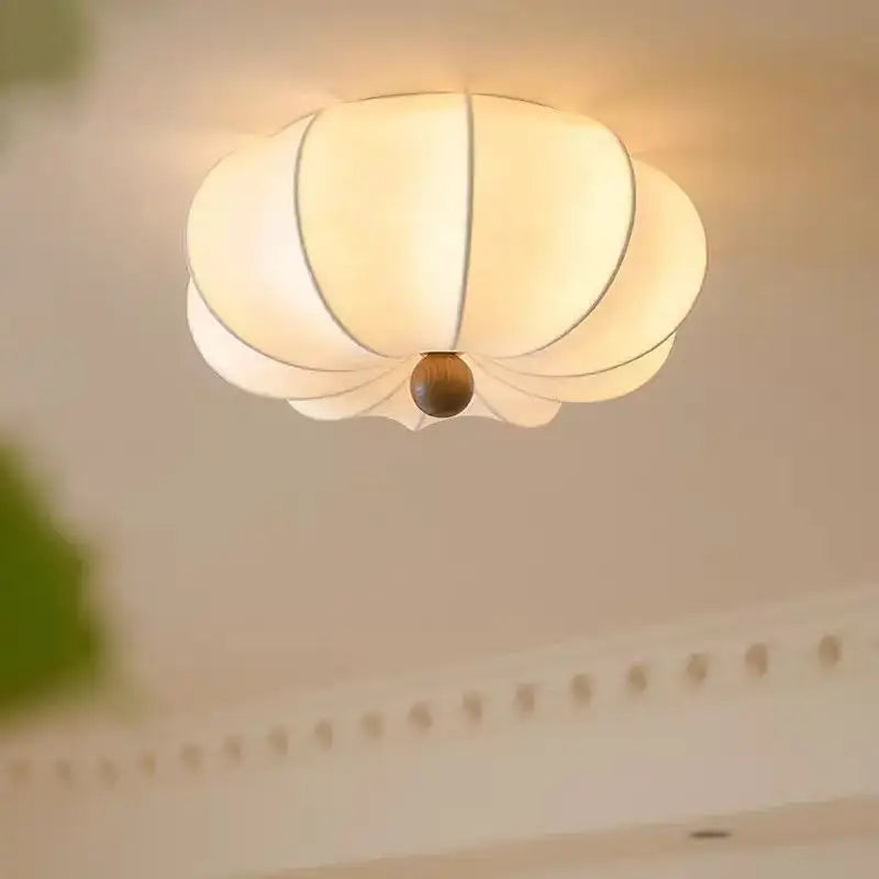 Plafonnier Moderne Design Tissu Blanc Forme Fleur Élégante