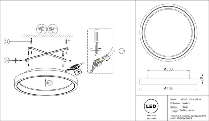 Plafonnier orign effet pierre led moderne circulaire blanc 300mm avec lumière chaude pour intérieur contemporain
