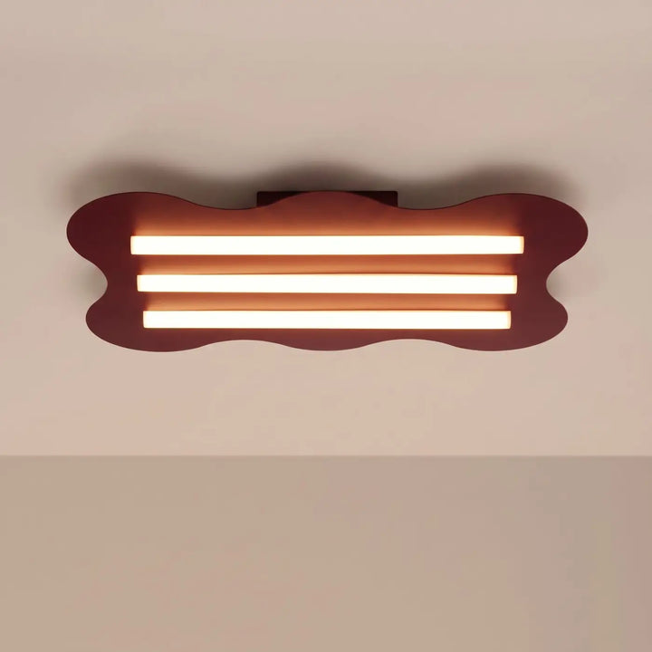 Plafonnier KLOVER bordeaux allumée, au plafond