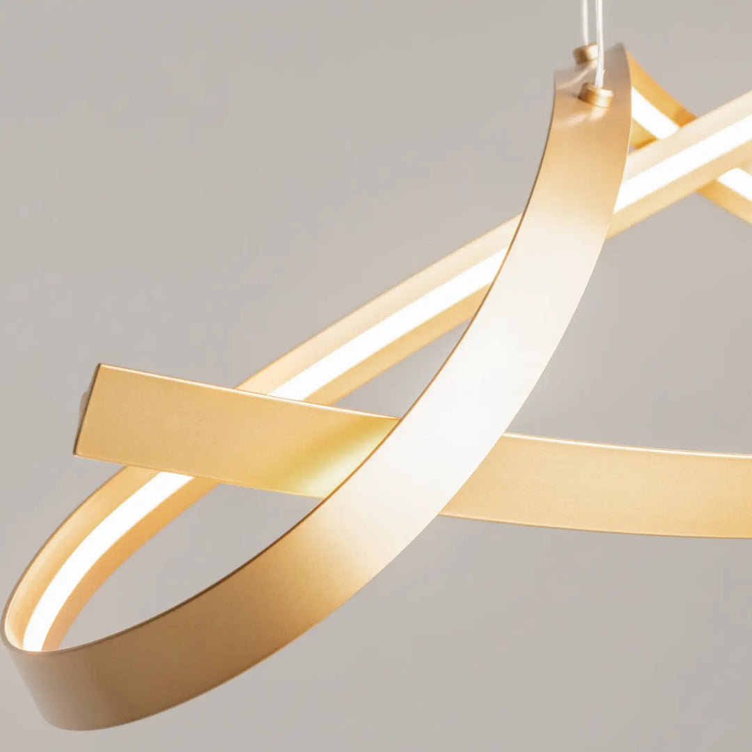 Plafonnier plons led doré avec bandes courbes entrelacées modernes à led intégrée pour ambiance lumineuse vague lumineuse dorée