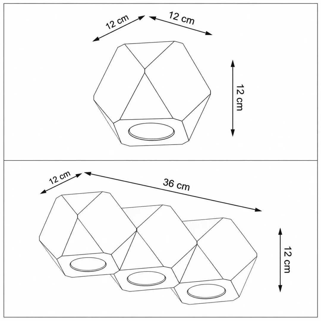 Luminaire plafonnier woody en bois naturel modele a trois sources avec bougeoir hexagonal facette 12 cm