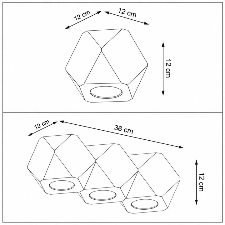 Luminaire plafonnier woody en bois naturel modele a trois sources avec bougeoir hexagonal facette 12 cm