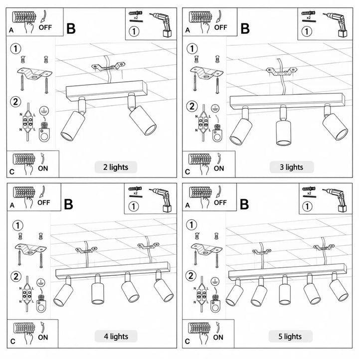 Luminaire plafonnier eyetech avec rampe rectangulaire en tubes d’aluminium et rotules chromées pour éclairage réglable
