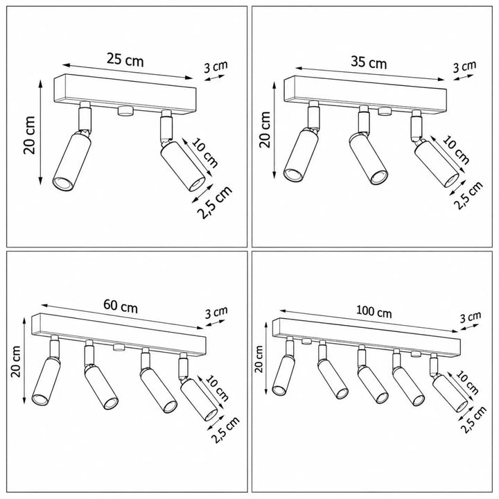 Luminaire plafonnier eyetech avec rampe rectangulaire en tubes d’aluminium et rotules chromées ajustables minimalistes