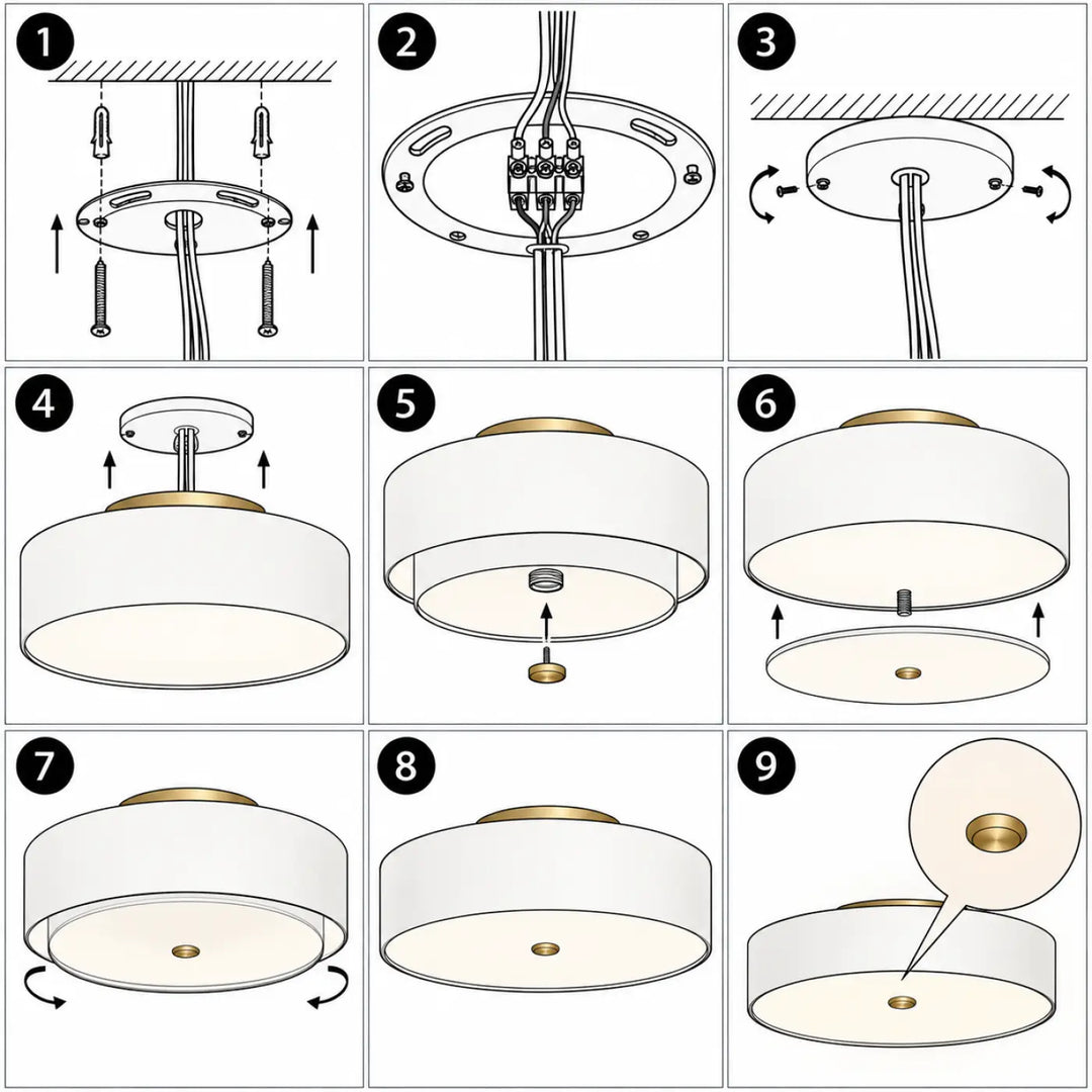 Luminaire plafonnier rond beige puro avec abat-jour en verre dépoli et accents métalliques dorés design élégant moderne