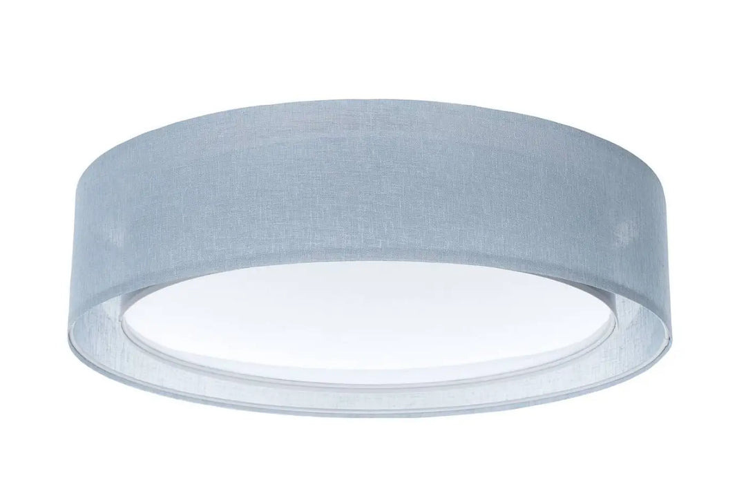 Plafonnier rond bleu clair avec abat-jour en tissu gris doux et bordure en acrylique transparent puRO
