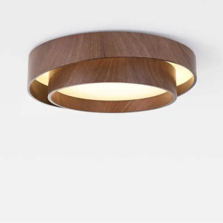 Plafonnier Rond En Bois Design Avec Anneau Décalé

