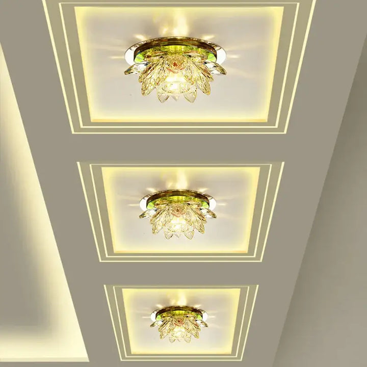 Plafonnier Rond Cristal Étincelant Pour Plafond Sculpté

