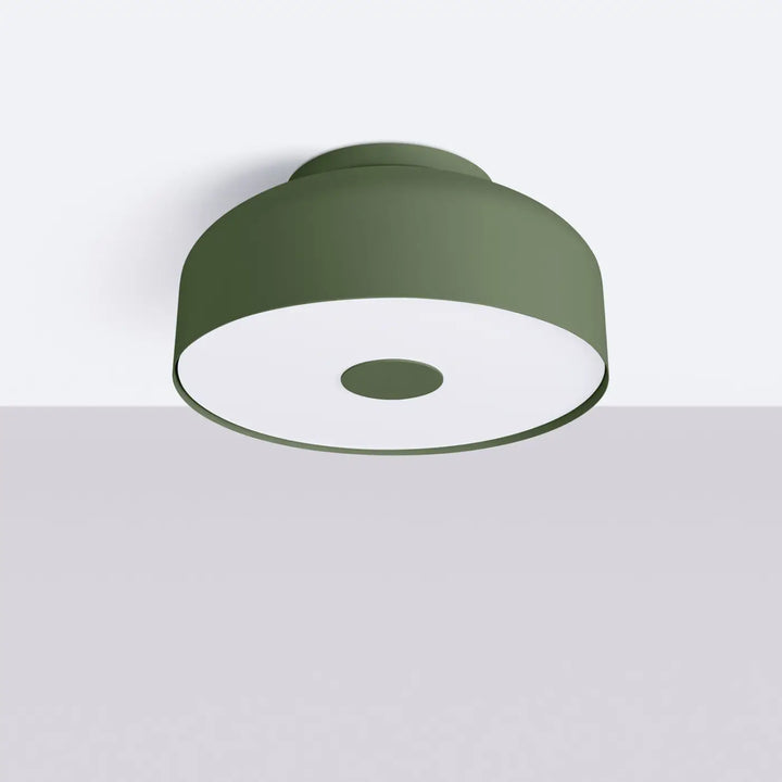Luminaire Plafonnier vert olive éteinte, vue rapprochée