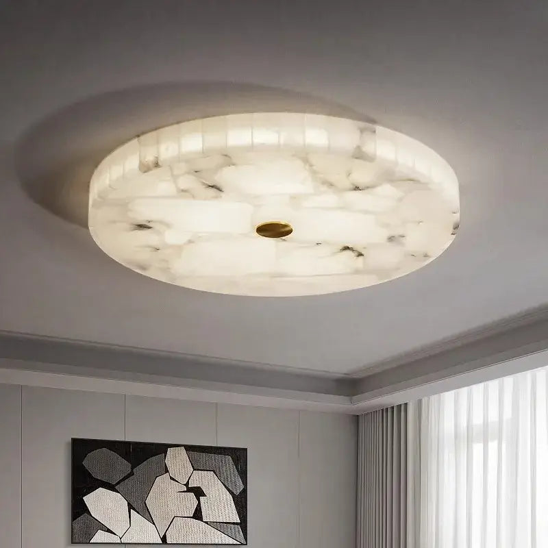 Plafonnier Rond En Albâtre Design Marbre Blanc Moderne Style Pur