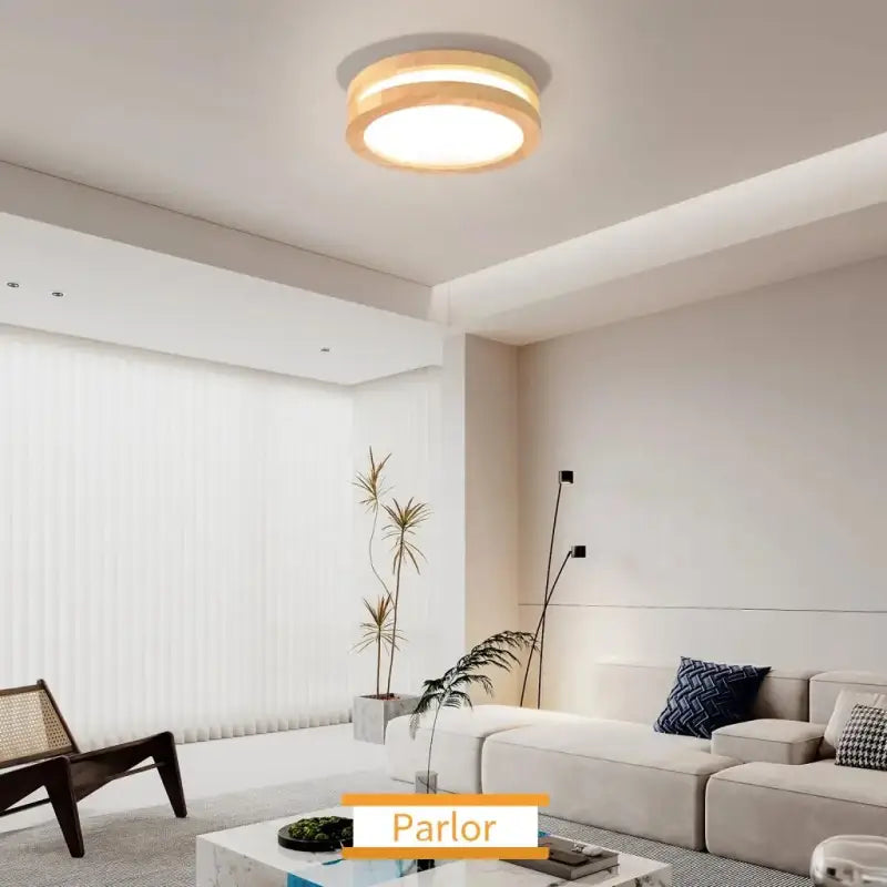 Plafonnier Rond En Bois Clair Avec Éclairage LED Intégré

