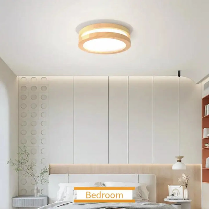 Plafonnier Rond En Bois Clair Avec Éclairage LED Intégré

