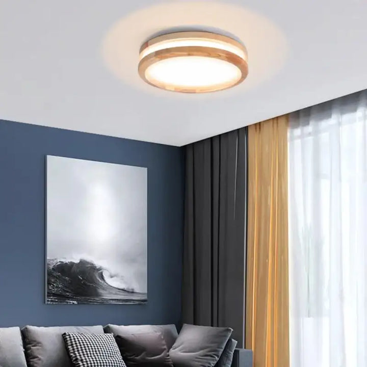 Plafonnier Rond En Bois Clair Avec Éclairage LED Intégré

