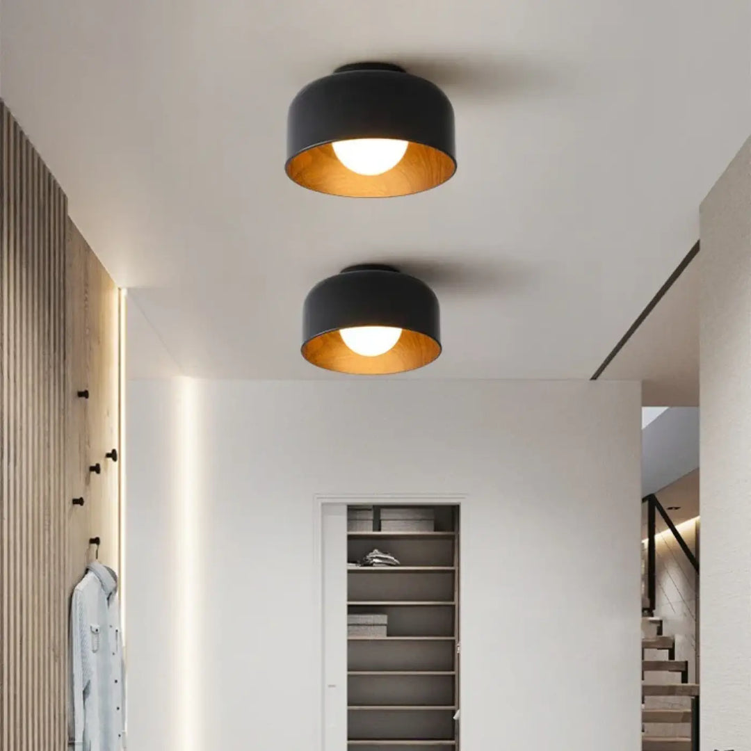 Plafonnier rond avec intérieur bois design moderne chic