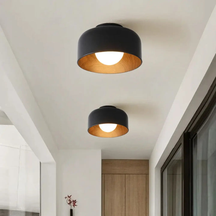 Plafonnier rond avec intérieur bois design moderne chic