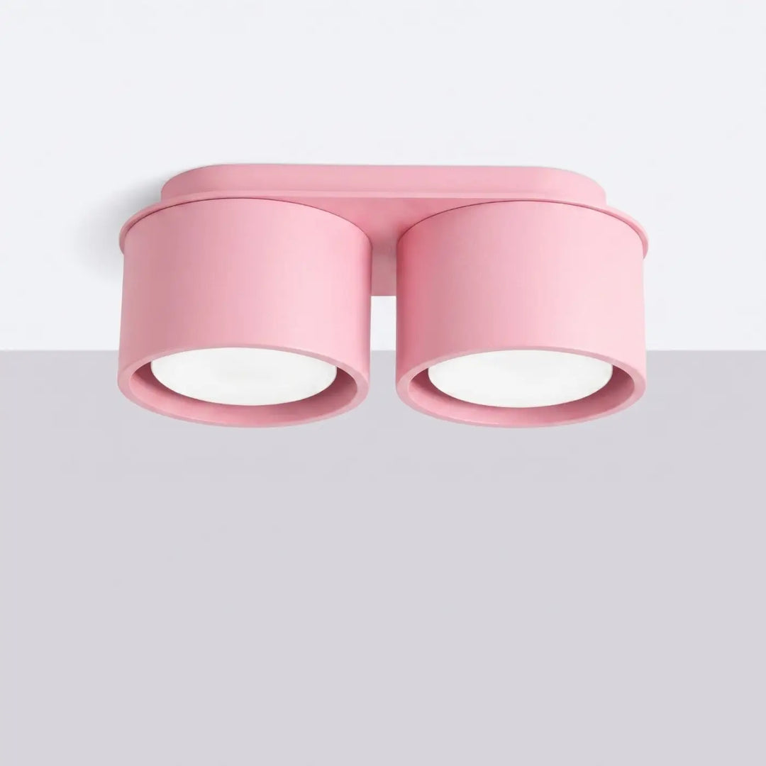 Plafonnier rond plat rose éteint, vue rapprochée
