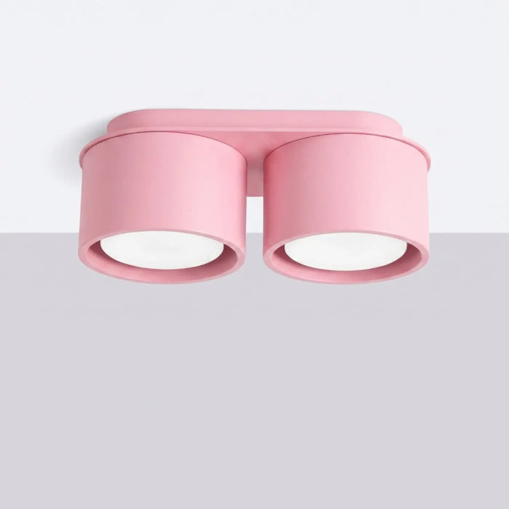 Plafonnier rond plat rose éteint, vue rapprochée