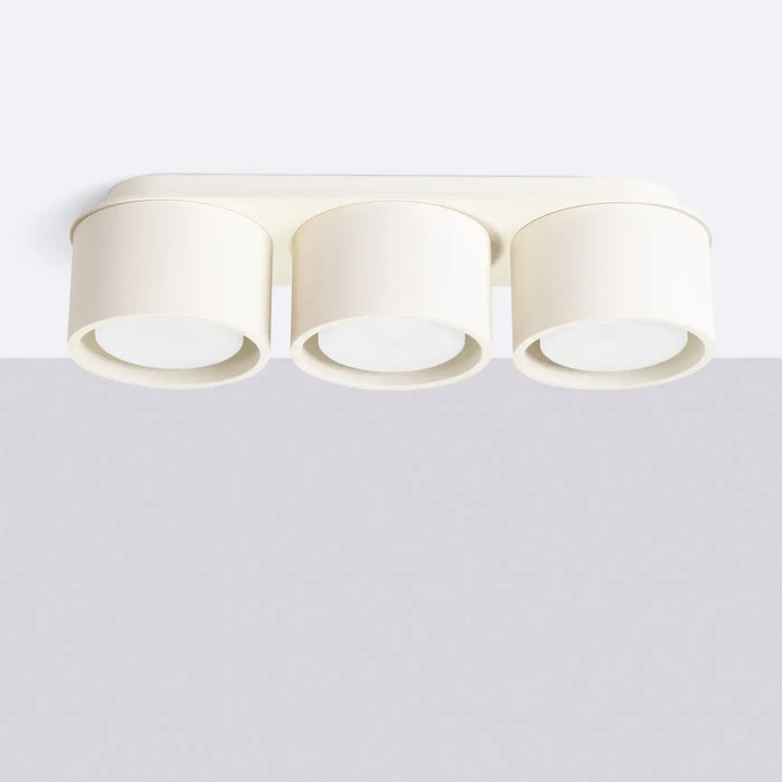 Plafonnier rond plat beige éteint, vue rapprochée