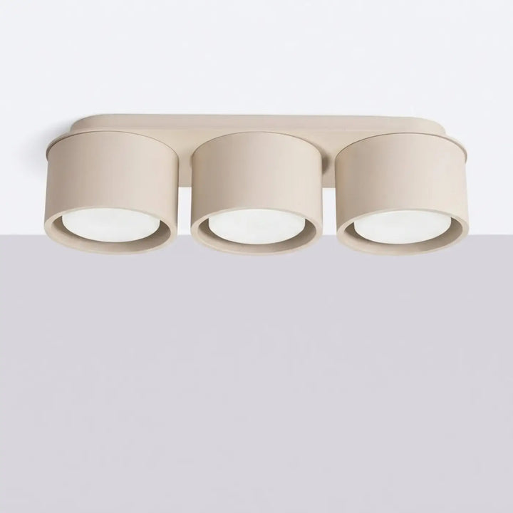 Plafonnier rond plat taupe éteint, vue rapprochée