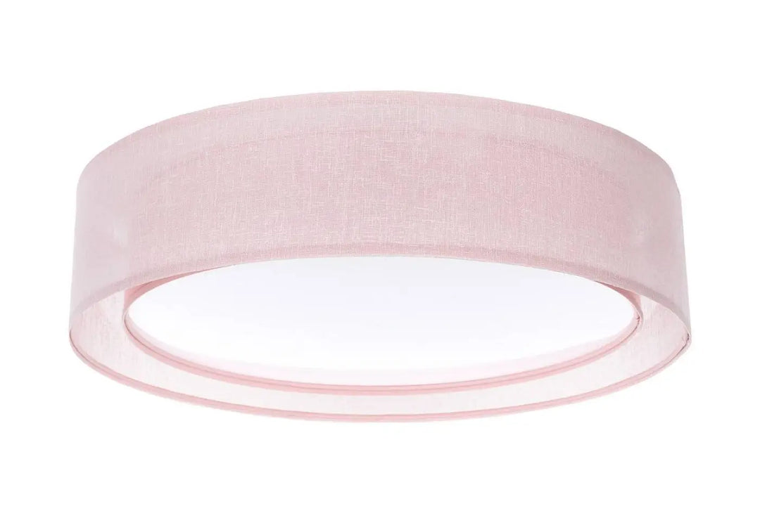 Plafonnier rond rose clair en tissu texturé avec bord en verre transparent modèle puro