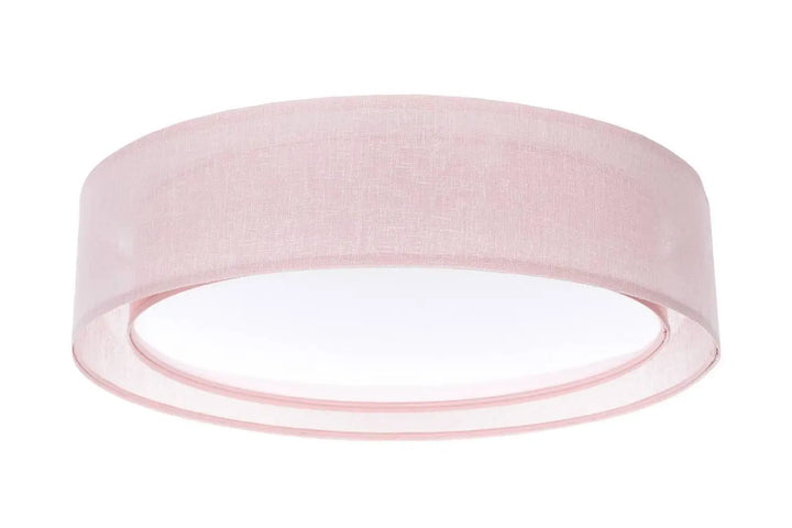 Plafonnier rond rose clair en tissu texturé avec bord en verre transparent modèle puro