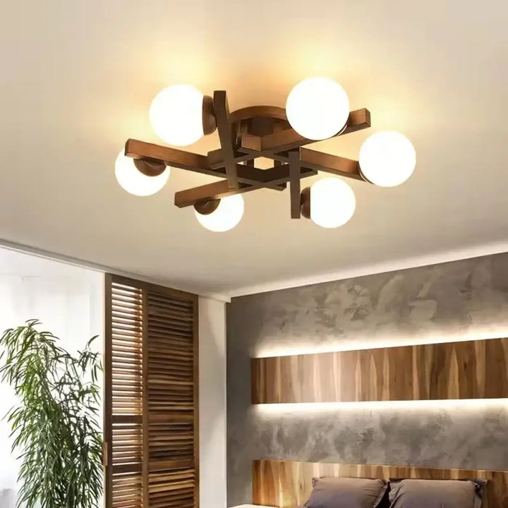 Plafonnier scandinave en bois avec globes style naturel