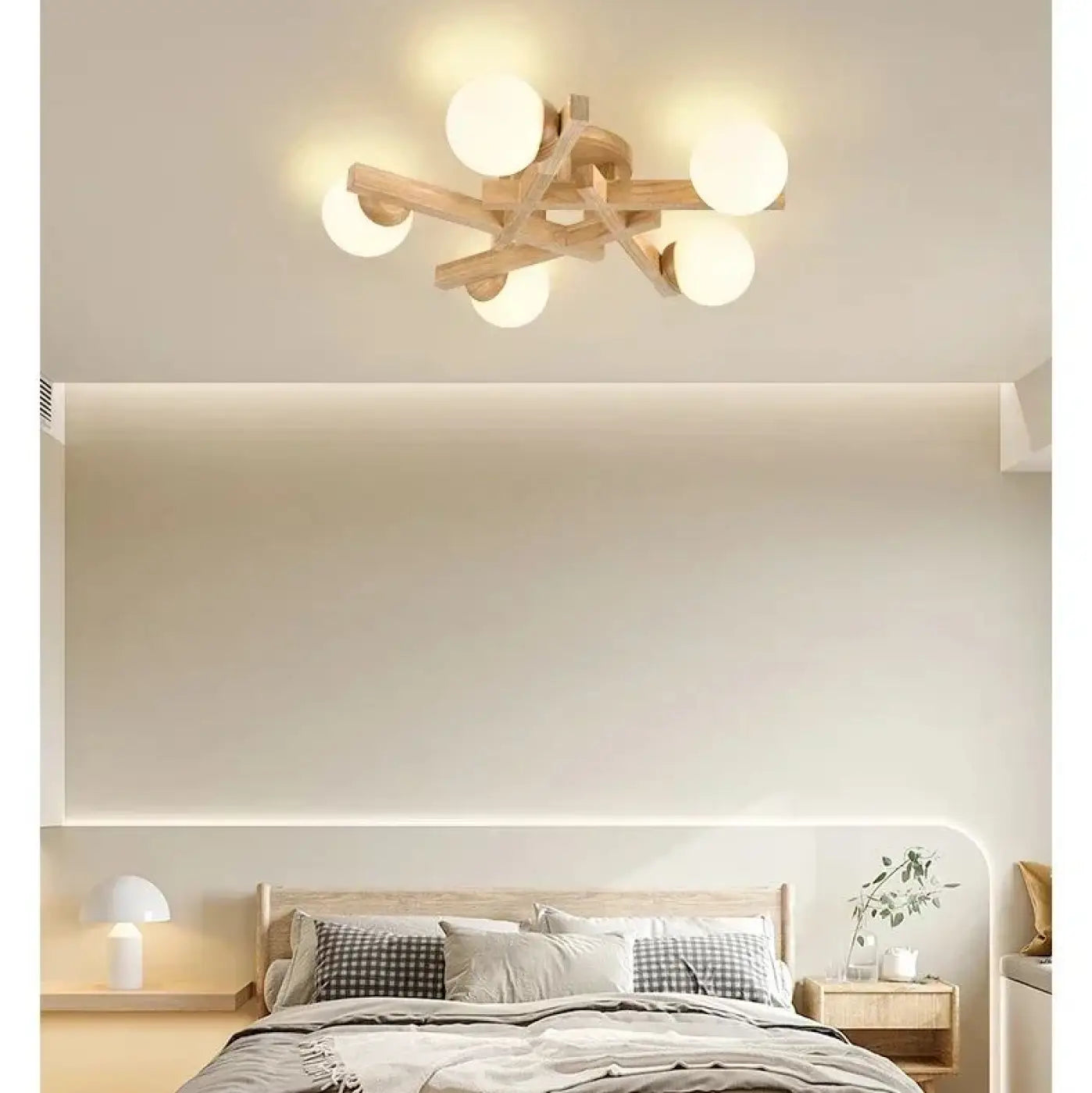 Plafonnier scandinave en bois avec globes style naturel
