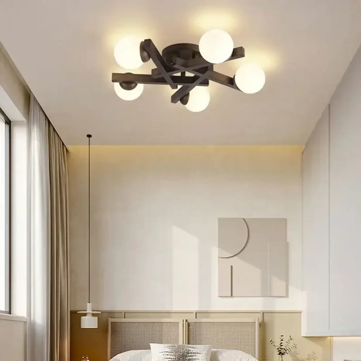 Plafonnier scandinave en bois avec globes style naturel