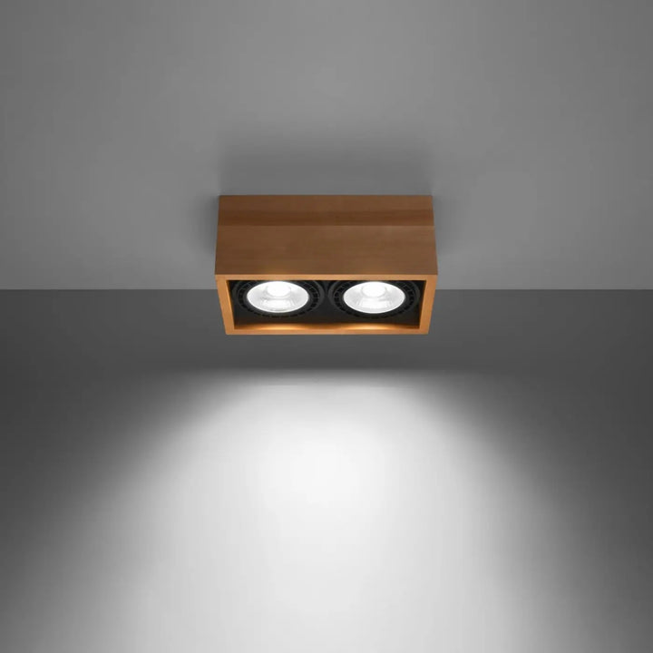 Luminaire plafonnier bois naturel allumé