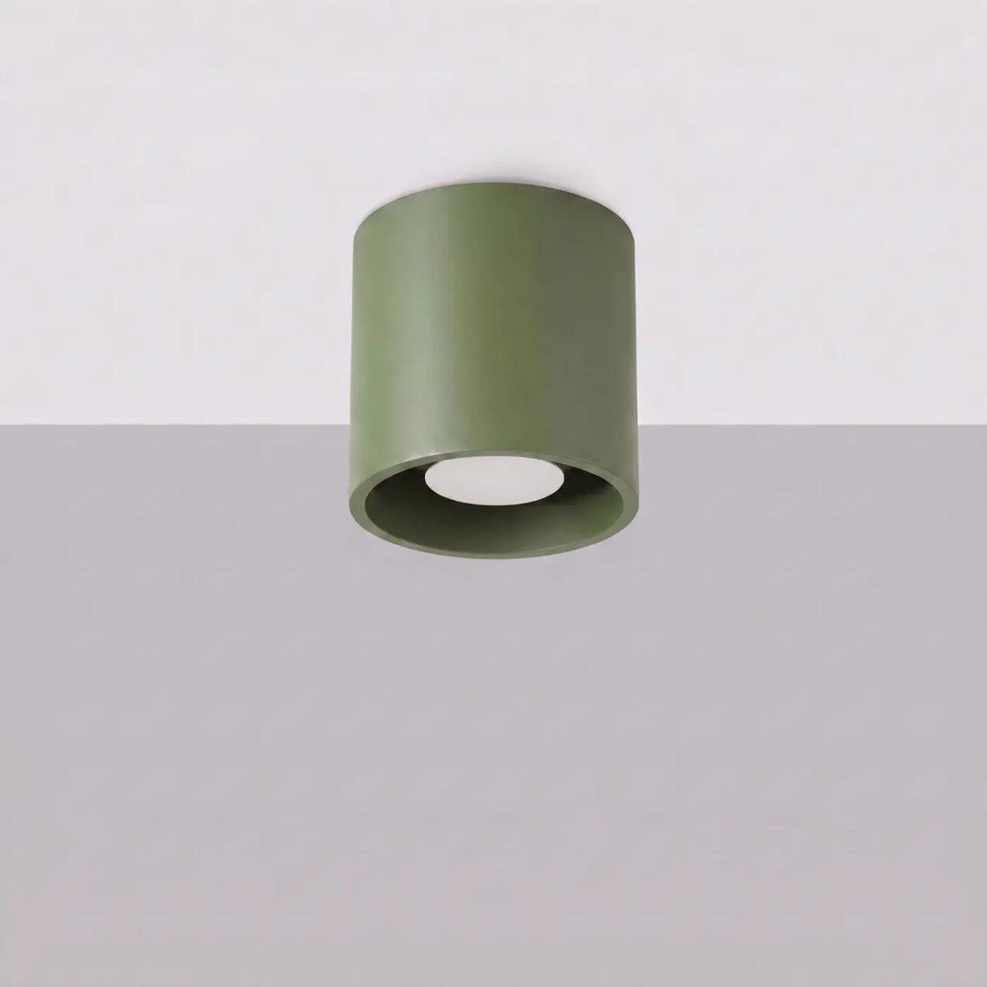 Luminaire Plafonnier vert olive éteinte, vue rapprochée