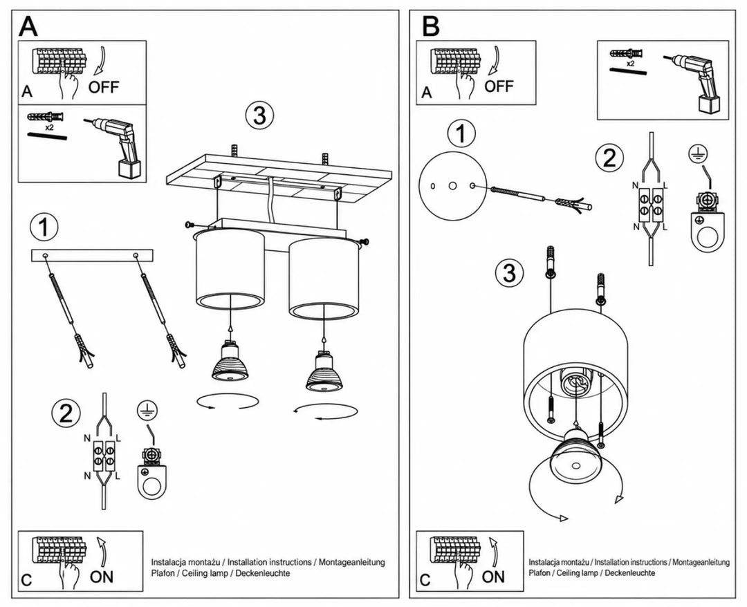 Luminaire plafonnier orbis avec deux spots cylindriques en béton gris et ampoules gu10 orientables au plafond