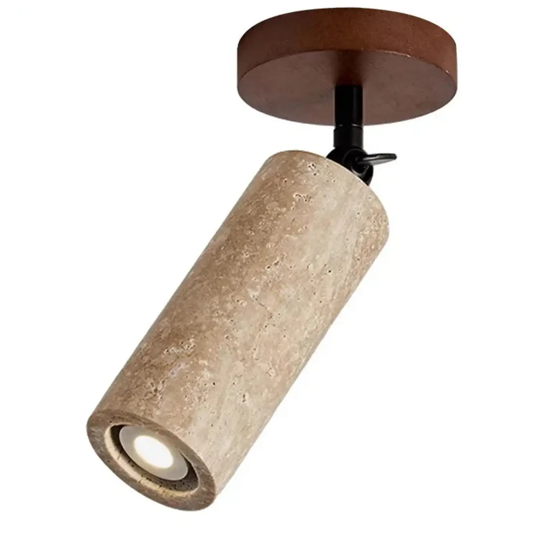 Plafonnier spot orientable en travertin jaune et bois chic