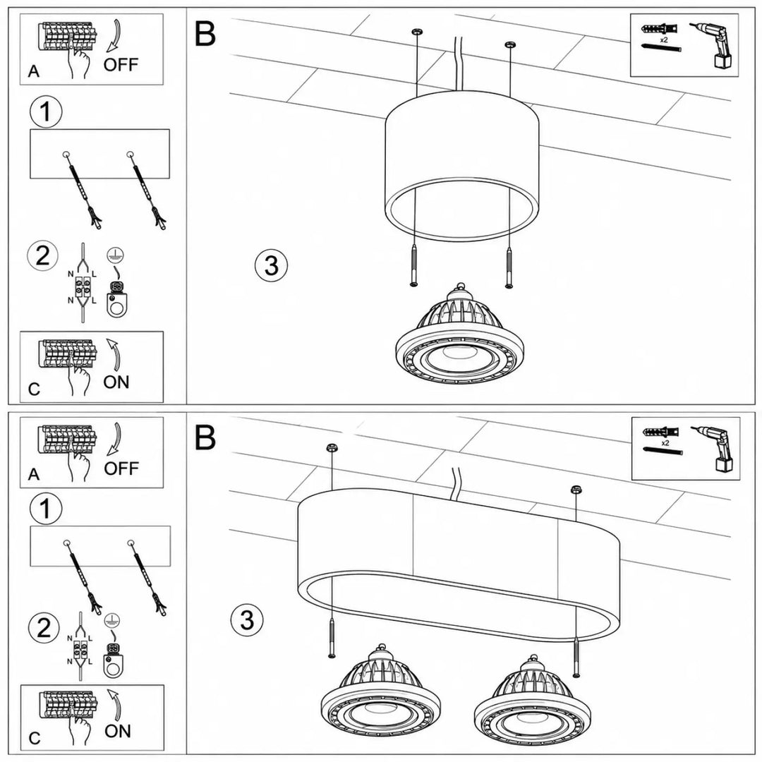 Luminaire plafonnier basic blanc cylindrique avec deux spots encastrés led orientés vers le bas