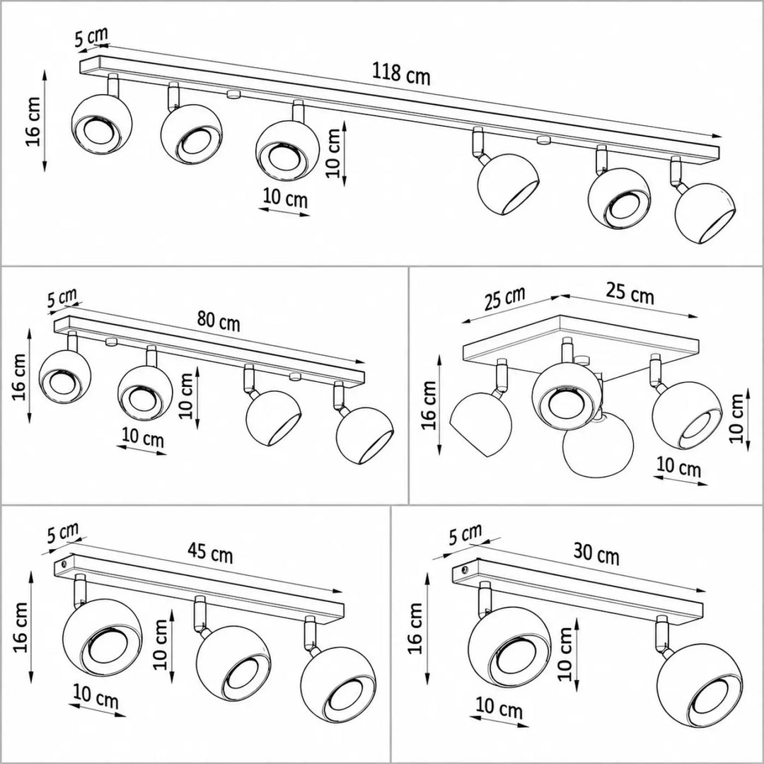 Luminaire plafonnier oculaire éclaire platine carrée avec finition métallique et têtes sphériques réglables pour coin repas