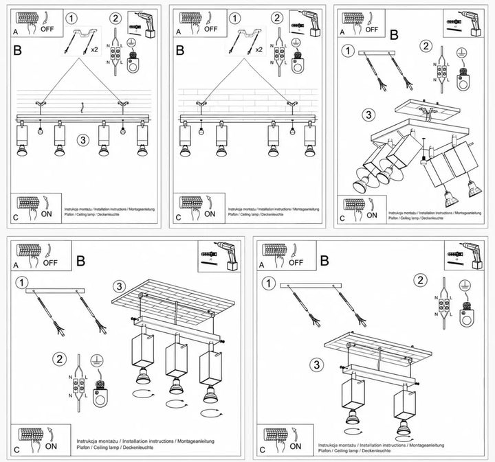 Installation diagramme du luminaire plafonnier merida avec spots cubiques orientables et platine carrée de seize centimètres