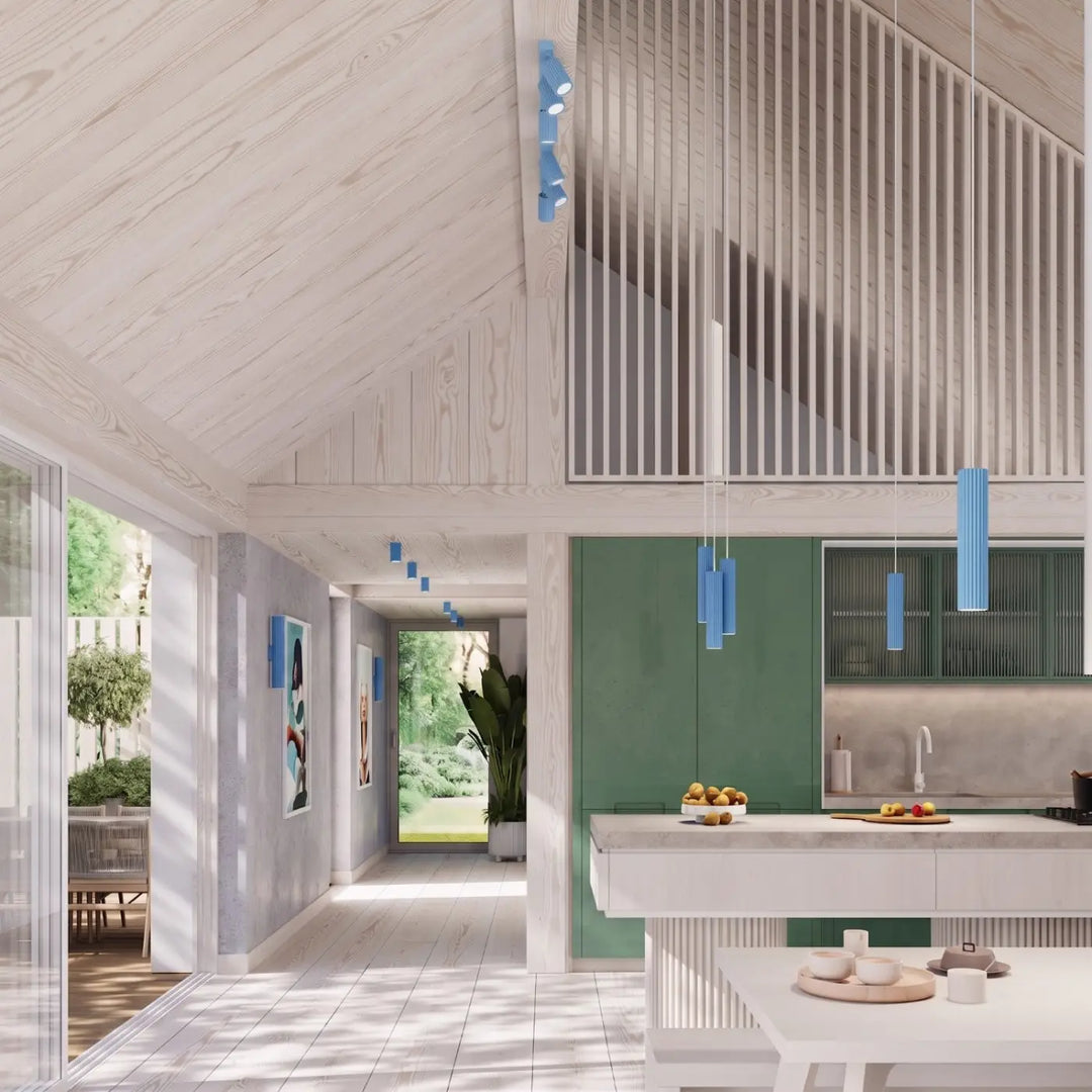 Luminaire Plafonnier bleu clair dans un intérieur contemporain