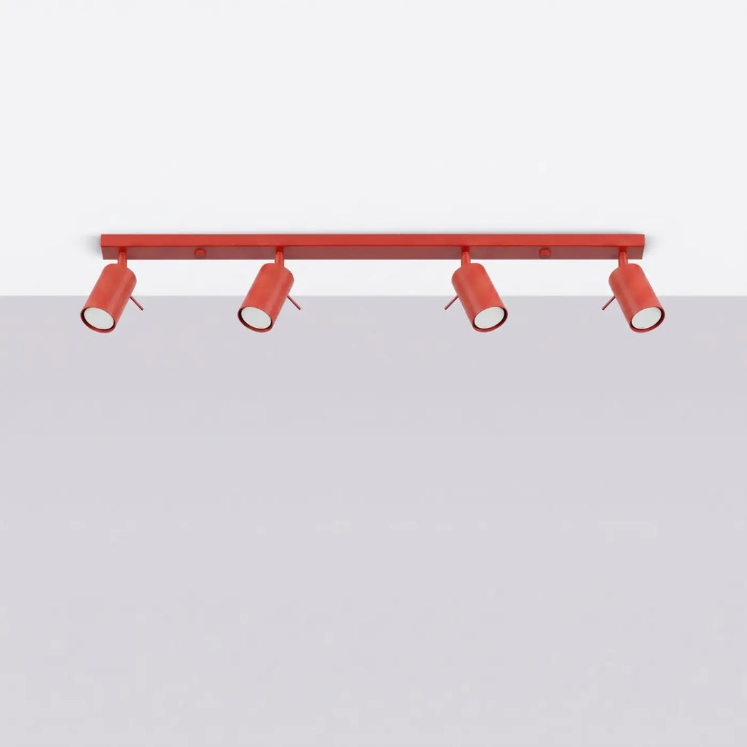 Plafonnier Ring rouge à rampe de spots orientables, éteint