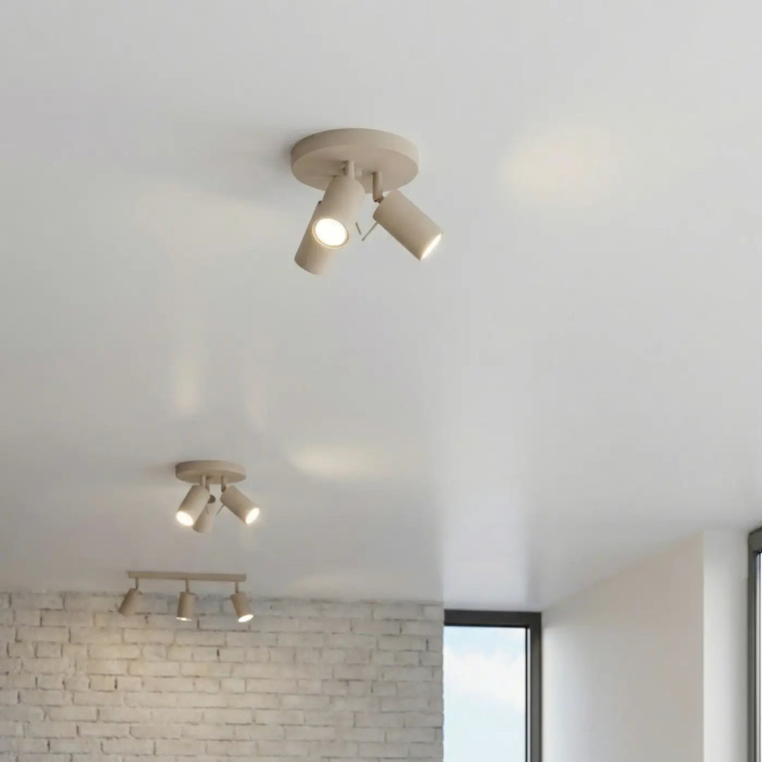 Plafonnier Ring taupe à spots orientables groupés, allumé