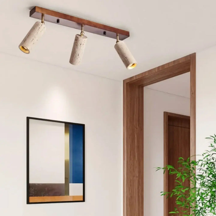 Plafonnier spots en pierre et bois au design scandinave et moderne