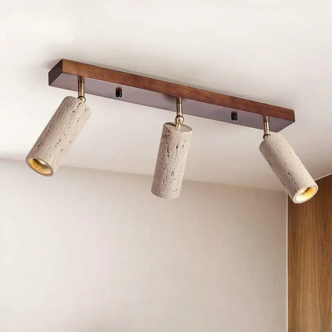 Plafonnier spots en pierre et bois au design scandinave et moderne