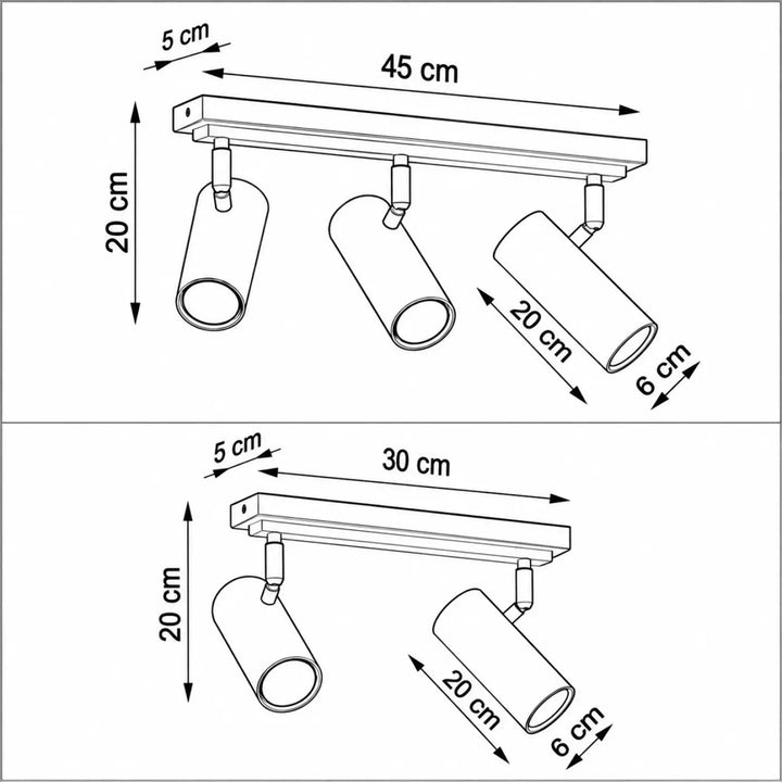 Luminaire plafonnier direzione version à trois tubes avec articulations chromées pour éclairage minimaliste contemporain