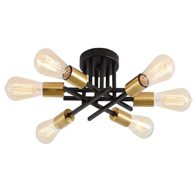 Plafonnier Style Loft Noir Avec Tubes Croisés Et Ampoules

